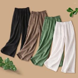 Women's Pants Summer Cotton Linen Wide Leg For Women Girls Full Length Casual Female Loose High Waist Straight Trousers