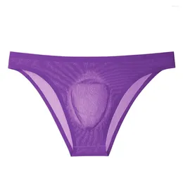 Underpants Sexy Mens Low Waist Sheer Bikini Seamless Underwear U Convex Bulge Pouch G-String Thong Briefs Thin See Through Panti
