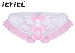 New Arrival Mens Male Lingerie Shiny Ruffles Floral Lace Three Big Bows Sissy Stretchy Briefs Underwear Triangle Panties Brief17535181