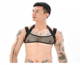 Bras Sets Men Sexy Body Shapers Muscle Crop Tank Top Nightclub Erotic Tops Fishnet Mesh Vest Gay Clubwear Performance Clothing6951741