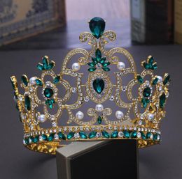 Bridal Tiaras and Crowns Full Pearl Red Green Crystal Rhinestone Gold Wedding Hair Crown for Women Hair Jewellery Accessories247q9515963019