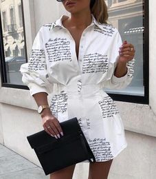 Letter print sexy mini short shirt dress Women white long sleeve party club dress Winter autumn elegant bodycon9553976