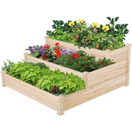 Planters Pots 3-layer 47 x 47 x 22 inch growing garden bed gardening outdoor climbing flower box laminated wooden plant growth plantQ240517