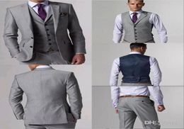 Custom Made Side Vent Groom Tuxedos Light Grey man Suit Notch Lapel Wedding GroomsmanMen Suits Bridegroom JacketPantsVest7757133