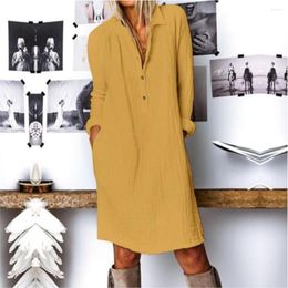 Casual Dresses Boho Simple Solid Shirt Dress Women Spring Autumn Single Breasted Long Sleeve Pocket Loose Midi Clothes