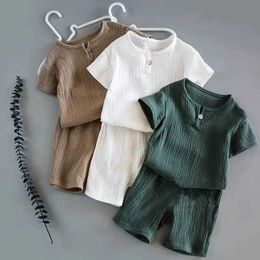 Clothing Sets Summer childrens clothing set linen sportswear baby girl boy clothing set T-shirt+shorts 2 pieces childrens clothing 1-6 years Q240517