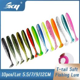 Baits Lures SKY T-Tail Swimbait silicone soft worm gear bait 5.5/7/9/12CM 10 pieces/batch for artificial bait follicles used in marine or freshwater fishingQ240517