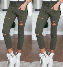 New Womens Skinny Jeans Women Denim Holes Plus Size Pencil Pants High Waist Casual Trousers Black White Stretch Ripped Jeans6328028