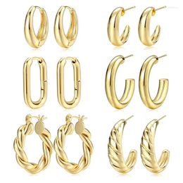 Hoop Earrings 14K Gold Set For Women 6 Pairs Plated Lightweight Hypoallergenic Chunky Open Hoops 2024 Trendy Jewellery Gifts