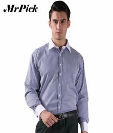 Whole French Cuff Button Men Dress Shirts 2016 New Non Iron Luxury Slim Long Sleeve Brand Formal Business Fashion Stripe Shir7639761