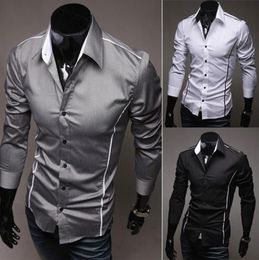 Mens Casual Slim Fit Dress Formal Shirts Unique Neckline Long sleeve Shirt 2015 clothing fashion 3 Colors Size XXS XS S M L5693471