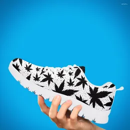 Casual Shoes INSTANTARTS Cool Black White Leaves Pattern Women Sneakers Female Fashion Lace Up Tenis Feminino Girl Flats Shoe