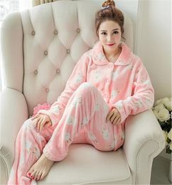 women winter flannel Pyjamas set multicolor warm and coral fleece bears Pyjamas set for women lady soft sleepwear set1363598