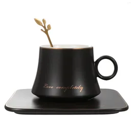 Cups Saucers 1 Set Of Household Exquisite Coffee Cup Ceramic With Spoon And Dish (Black)