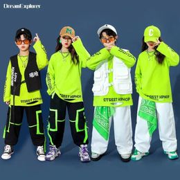 Girls Streetwear Boys Hip Hop Vest Sweatshirt Cargo Pants Kids Street Dance Caps Clothes Sets Child Jazz Outfits Cool Costumes 240516