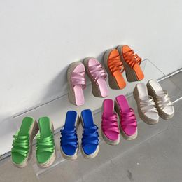 Slippers Fashion Women Open Toe Narrow Band Wedge High Heels Summer Outside Slides Mules Shoes White Green Pink Blue Orange Rose