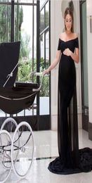 Elegant Maternity Dresses Fitted Long Formal Off Shoulder Black Pregnant Red Carpet Evening Gown Spandex Dress Chiffon Train Custo5515835