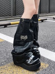Women Socks Ruibbit Punk Gothic Y2K Harajuku Japanese Over The Knee Chain Leg Warmer Foot Sock Black Flare Sleeve Cover Girl