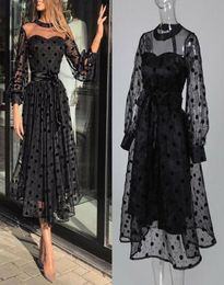 Womens Dress 2021 Spring Summer Plus Size Ladies Polka Dot Lace Mesh Maxi Dresses Evening Party Vestidos Female Clothing Casual7937927
