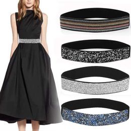 Other Fashion Accessories Rhinestone Corset Elastic Belt for Women Designer Waist Str Female Dress Skirt Coat Dress Wedding Decorative Girdle J240518