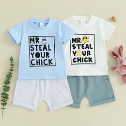 Clothing Sets Easter Summer Infant Kids Baby Boys Letter Print Patchwork Short Sleeve T-shirts Tops Drawstring Shorts Outfits