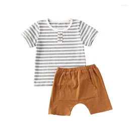 Clothing Sets 0-36months Baby Boys Summer Outfits Short Sleeve Striped Print T-Shirt Tops Solid Elastic Shorts Set Infant Boy Tracksuit