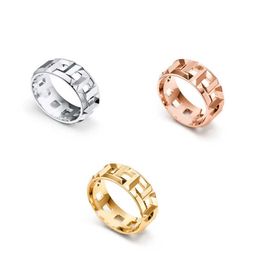 Designer Brand high-quality double T hollow ring ultra wide version 8mm T-shaped row fashion tower