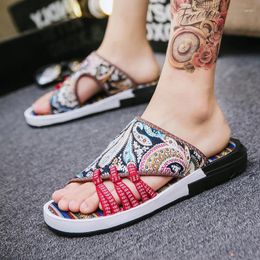 Slippers Hip-hop Style Fabric Men's Sandals Trendy Beach Shoes Fashionable Flat Personalized