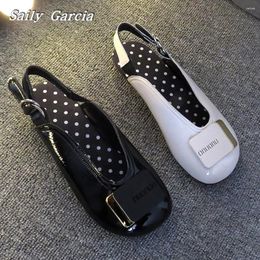 Casual Shoes Glossy Round Toe Metal Buckle Strap Shallow Flat Summer Polka Dots Insole Slip On Classic Fashion