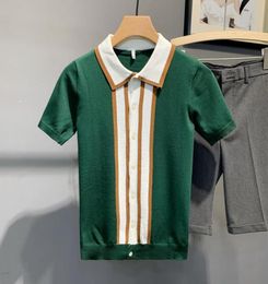 Men039s Polos High Quality Summer Short Sleeve Striped Shirt 2021 Fashion Mens Turn Down Collar Slim Fit Knit Tee Shirts Casual6931049