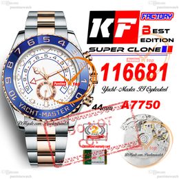 116681 ETA A7750 Automatic Chronograph Mens Watch KF Two Tone RG Blue Ceramic Bezel White Dial 904L Oystesteel Bracelet Super Edition Same Series Card Puretimewatch
