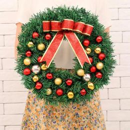 Decorative Flowers Big Bowknot Christmas Wreath Sparkling Led Festive Pine Needle Garland With Glowing Ball Indoor/outdoor