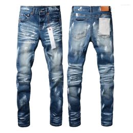 Men's Jeans Fashion Purple Men Denim Pants Distressed Slim Fitting Colour Blue Paint Repair Low Rise Skinny