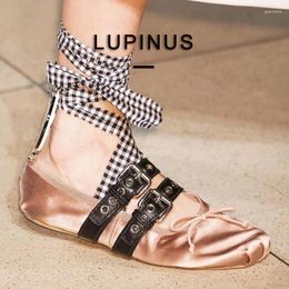 Casual Shoes Brand Designer Flats Ballet Women Bow Tie Cross Strap Slip-toed 2024 Spring Satin Elegance Mary Jane