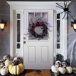 Decorative Flowers Halloween Wreath Dead Branch Garland Spooky Realistic Flower Black Door Hanging Festive Rattan Ring