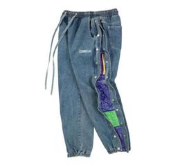 Pants Hip Hop Washed Flower Blue Jogger Jeans Casual Button Men Clothing5955017