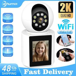 Wireless Camera Kits 4MP dual lens PTZ camera indoor baby monitor with 2.4-inch IPS screen video call audio night vision automatic tracking WIFI IP camera J240518