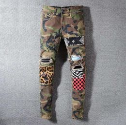 Mens Jeans Hip Hop Distressed Zipper Jeans Army Green Ripped Denim Pants Fashion Mens Stylist Pants9591540
