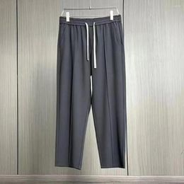Men's Pants Versatile Men Elastic Waist Solid Color Suit Casual Trousers With Drawstring Straight Wide Leg Workwear Trendy