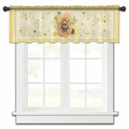 Curtain Flowers Bees Animals Honeycomb Yellow Kitchen Sheer Curtains Tulle Short Bedroom Living Room Voile Drapes Home Decor