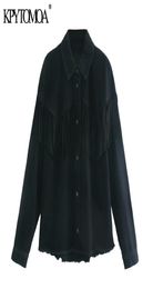 Women Fashion Fringe Trims Loose Denim Jacket Coat Vintage Long Sleeve Frayed Tassel Female Outerwear Chic Tops 2104161788913