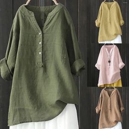 Women's Blouses Summer Casual Cotton Linen Blouse For Women 5XL Large Size Long Sleeve Shirts Button Solid Color Tops Blusas De Mujer Moda