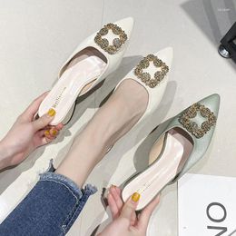 Slippers 2024 Luxury Mules Shoes Woman Crystal Buckle Slides Femme Outside Low Strange Heels Sandals Lady Dress Party Silk