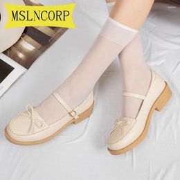 Casual Shoes Plus Size 34-43 Shallow Flats Women Bowknot Rubber Wear-resisting Buckles Mary Jane Pu Leather Footwear Flat