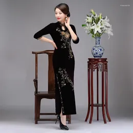 Ethnic Clothing Large Size Female Cheongsam Sexy Velvet Beaded Sequins Chinese Dress Tradition Mandarin Collar Qipao Vestidos 3XL 4XL 5XL