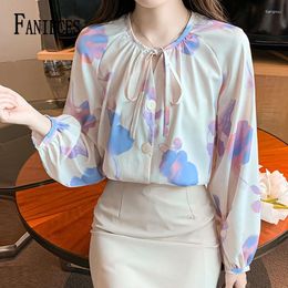 Women's Blouses FANIECES Loose Soft Satin Women Blouse Fashion Tops Lantern Long Sleeve O Neck Lace Up Female Shirt Casual Holiday Dating