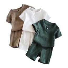 Clothing Sets Baby Childrens and Girls Clothing Boys Set Summer Preschool Boys Cotton T-shirt+Shorts Linen Childrens Clothing Set 1-7 Years Q240517