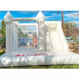 Wedding Bounce House Inflatable Bouncy Castle With Slide Ball Pit Pink White Moon Jumps For Party Rental-001