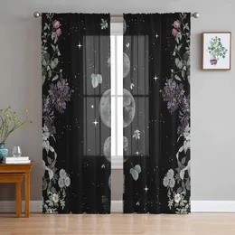 Curtain R Flowers Plants Retro Stars Black Sheer Curtains For Living Room Decoration Window Kitchen Tulle Voile