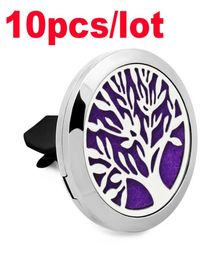 10PCSLot Tree of Life Car Aromatherapy Essential Oil Diffuser With 1pc Felt Pad 316L Stainless Steel Car Perfume Air Freshener Ve6172221